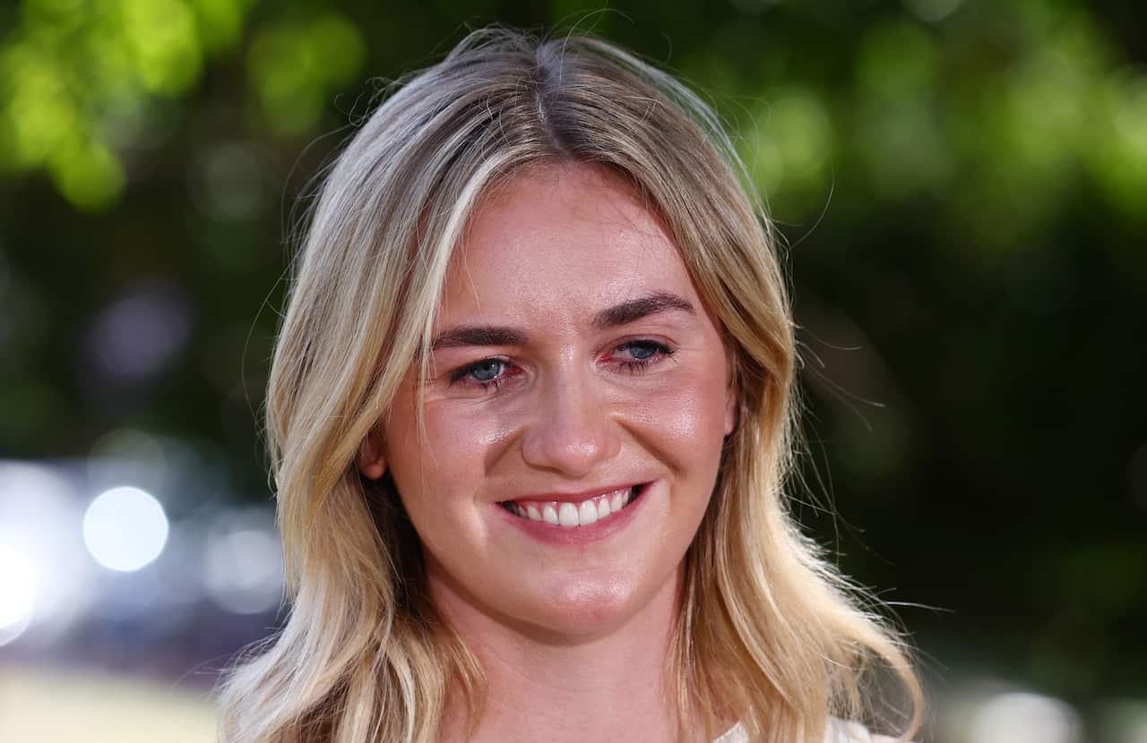  A woman speaks to the media following her retirement announcement, in Brisbane, Friday, October 17, 2025.