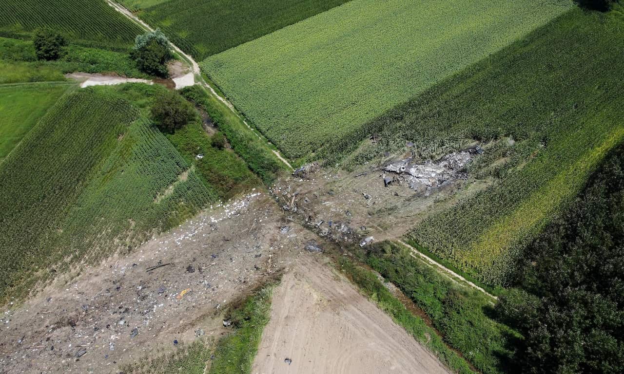 An aerial photo showing a crash site.