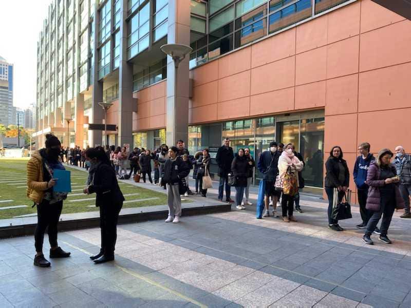 Long queues outside a building