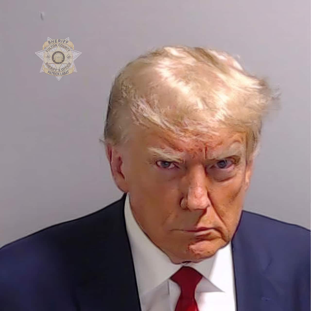 A police mugshot of Donald Trump.