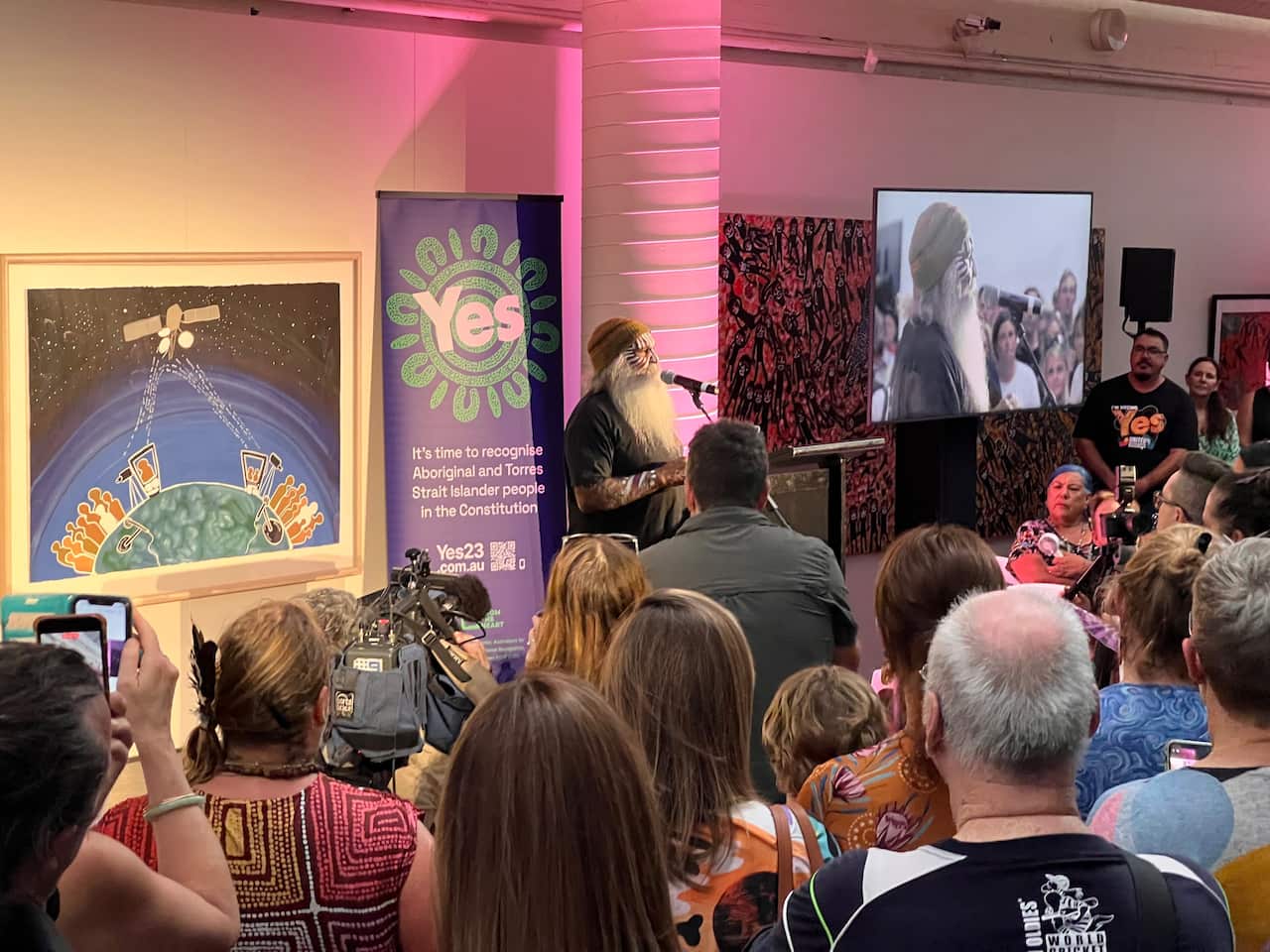 Ngarrindjeri Elder Major 'Moogy' Sumner at the Yes campaign launch in Adelaide.