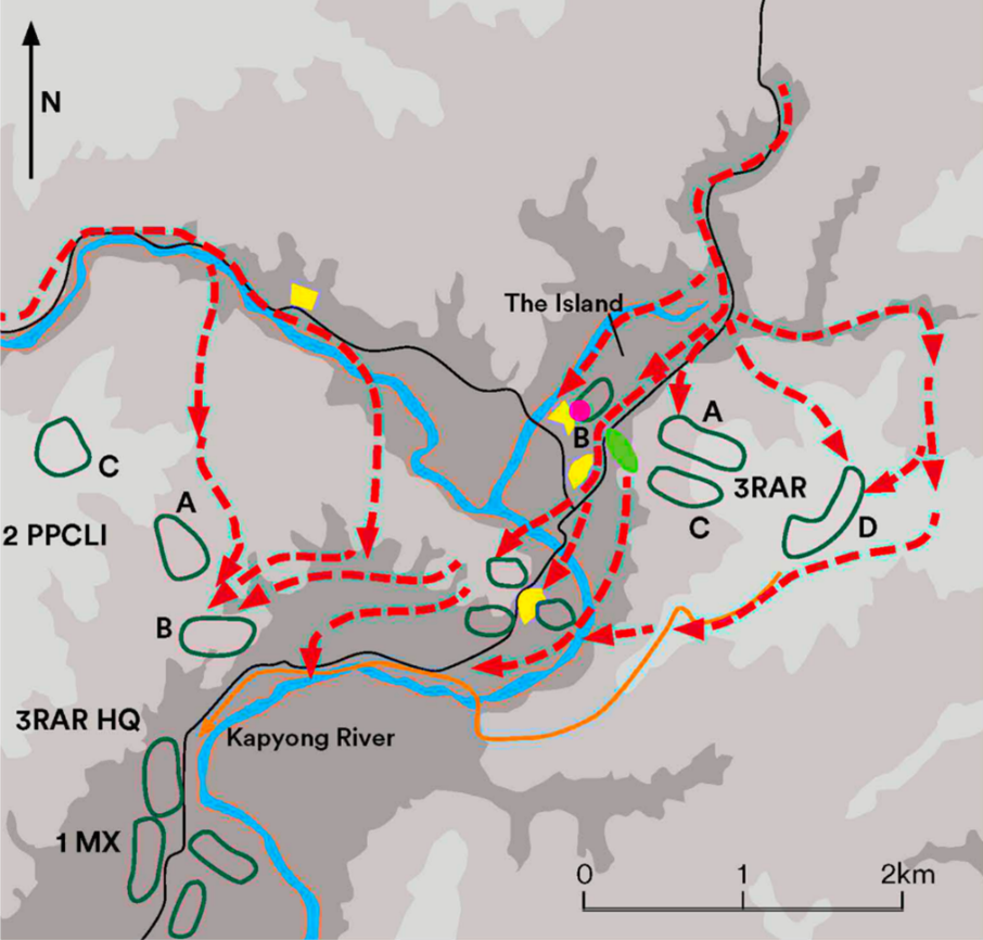 가평에서 영국 연방군 부대가 방어했던 진지들