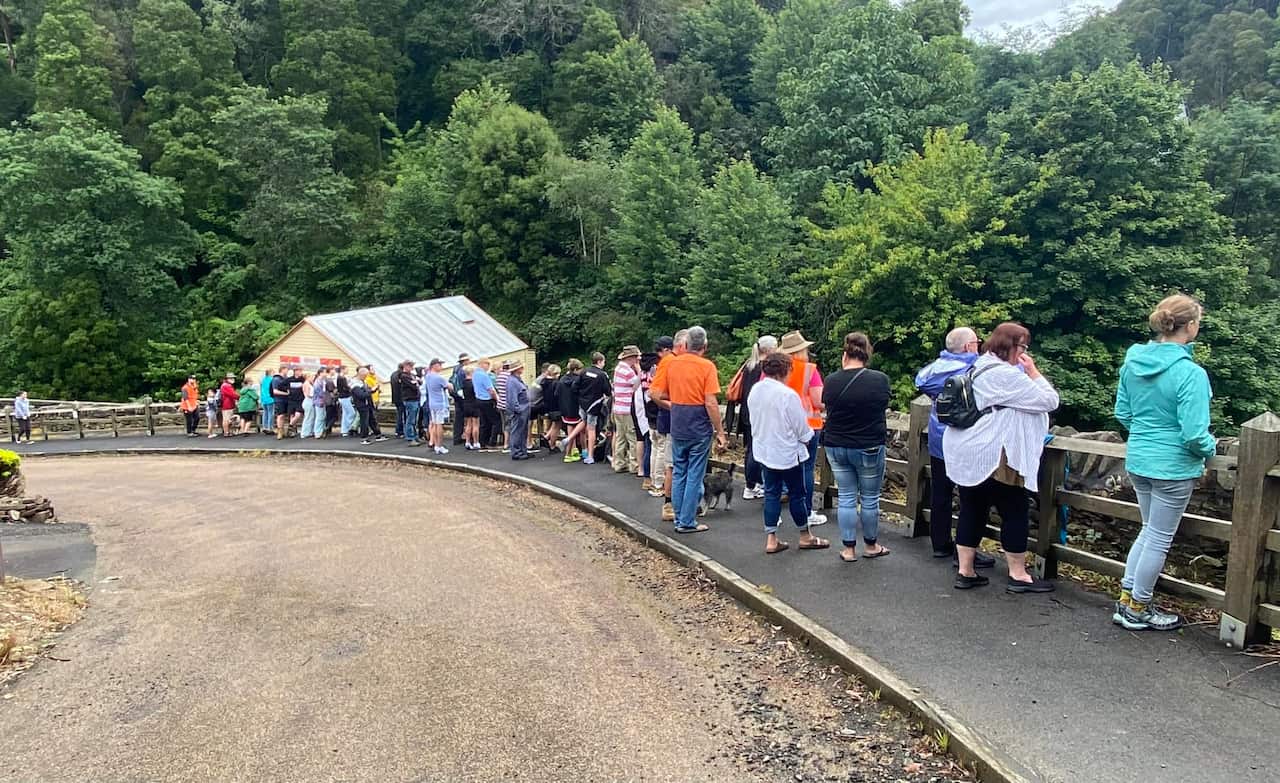 Onlookers at the Ice Road 2: Road to the Sky set at Walhalla, Gippsland.
