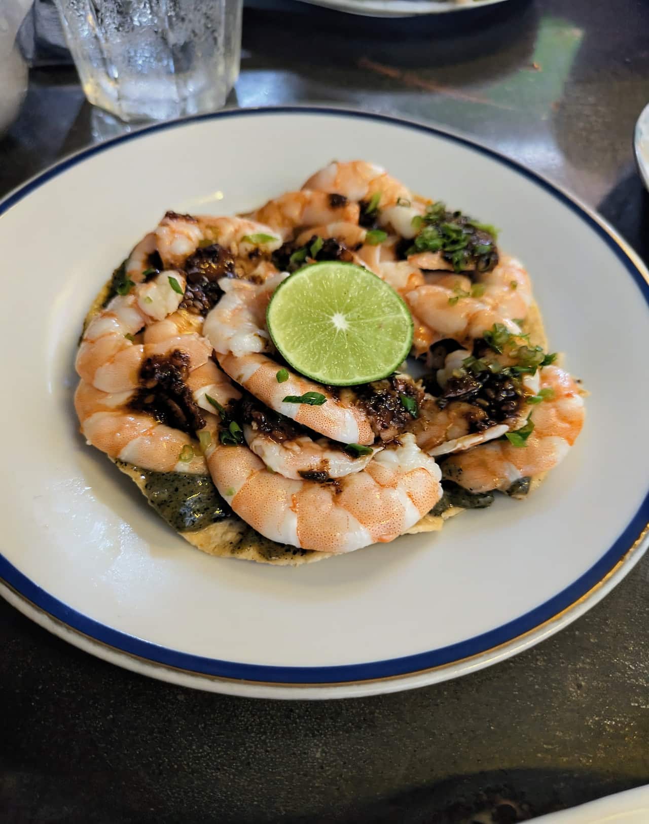 Prawn tostada with salsa macha at La Casa De Las Brasas