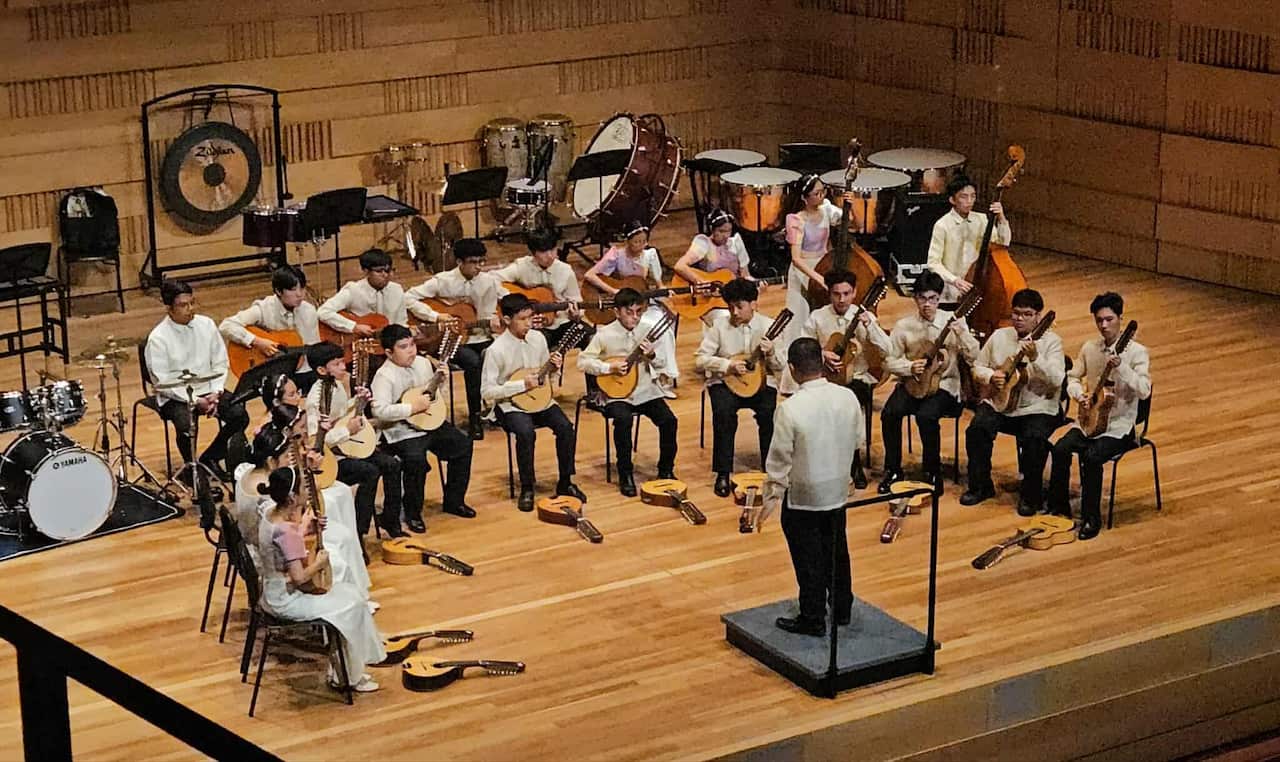 The Rondalla is a traditional Filipino ensemble featuring a distinctive blend of string instruments, including the banduria, octavina, laud, guitar, string bass, and percussion.