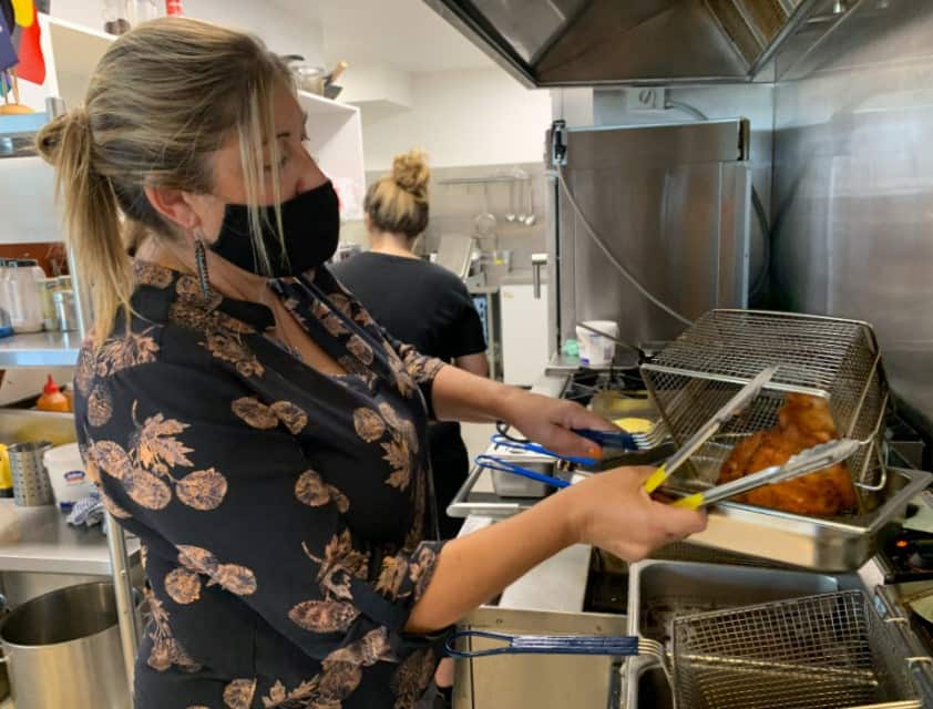 Sharon cooking at Cooee Cafe 