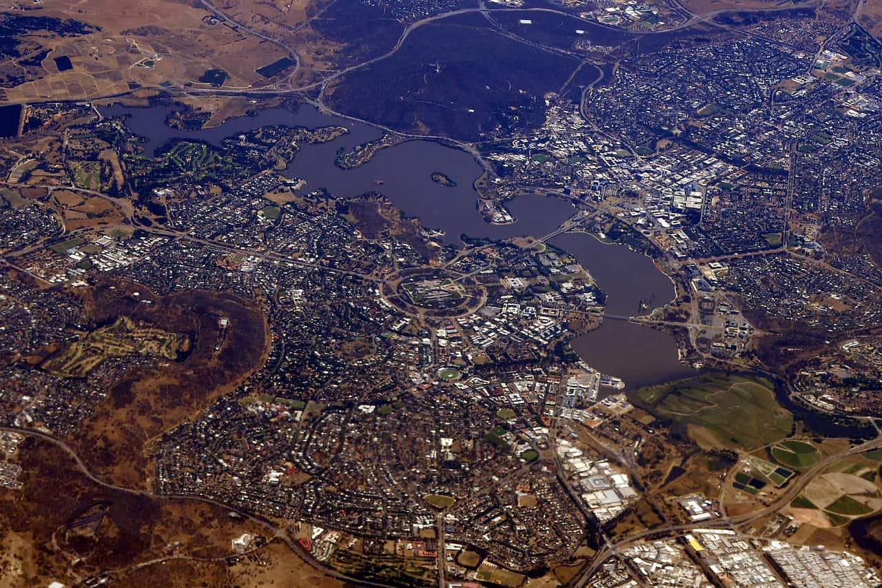 An aerial view of Canberra.