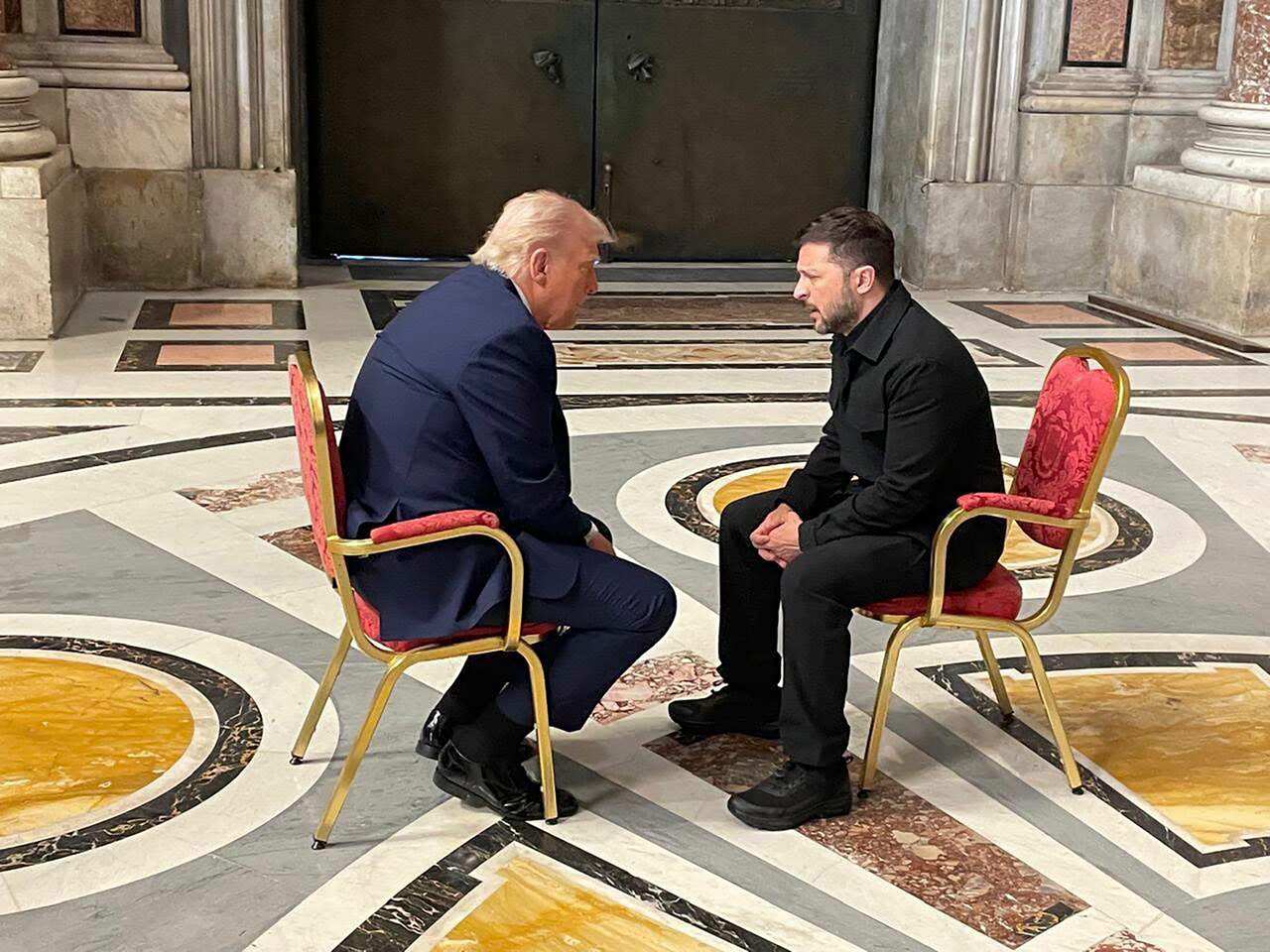 Ukrainian President Zelensky meets US President Trump at Pope Francis' funeral mass in Vatican City