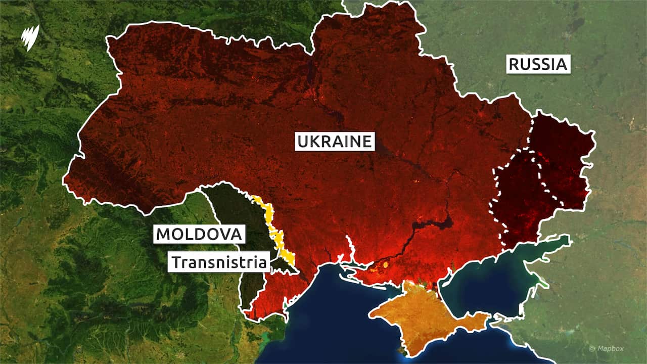 A map showing Moldova's proximity to Russia.