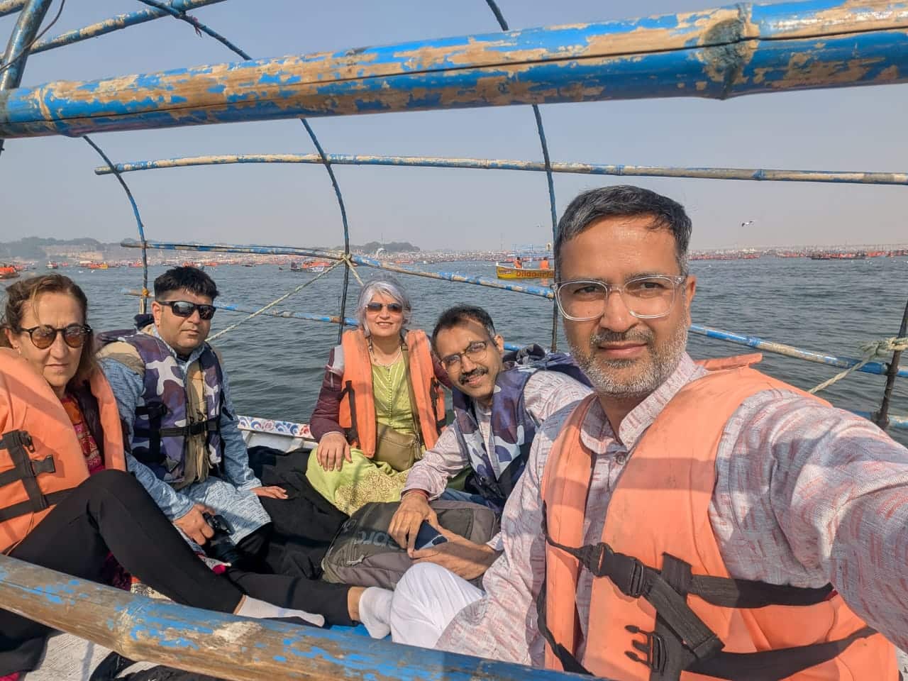 Bharat Tarachandani enroute holy confluence of river Ganges and Yamuna at Prayagraj.