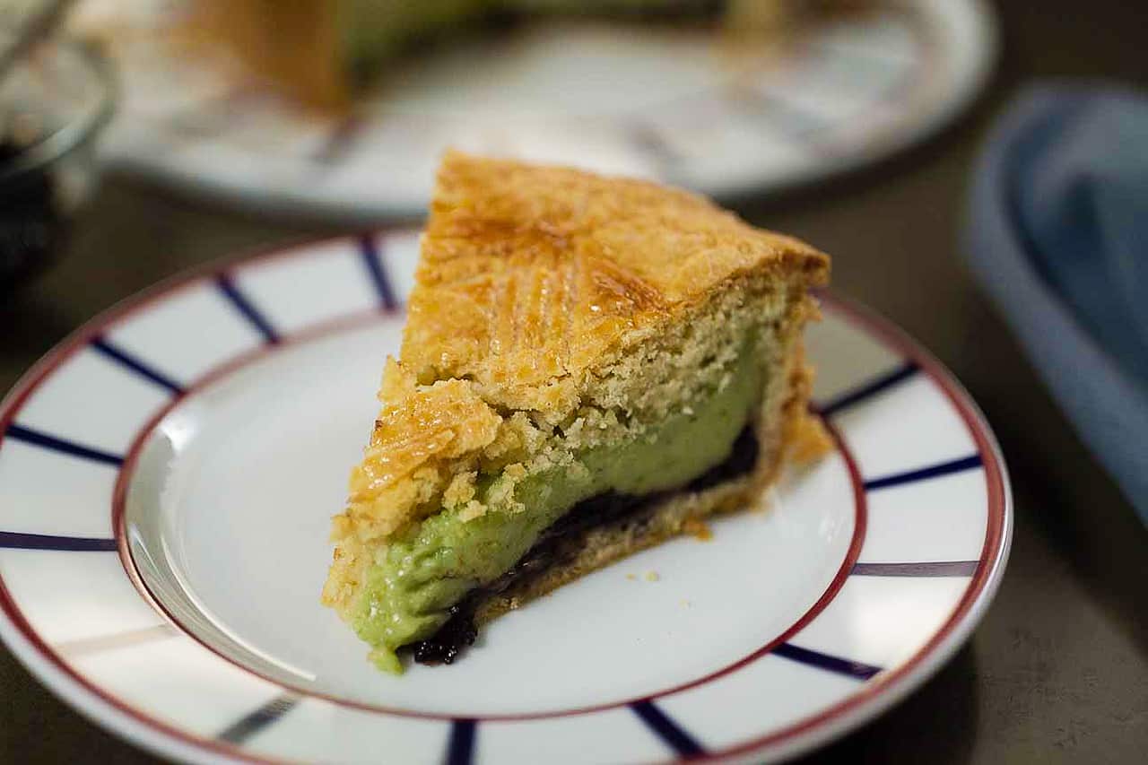 Gateaux Basque with pistachio and cherry