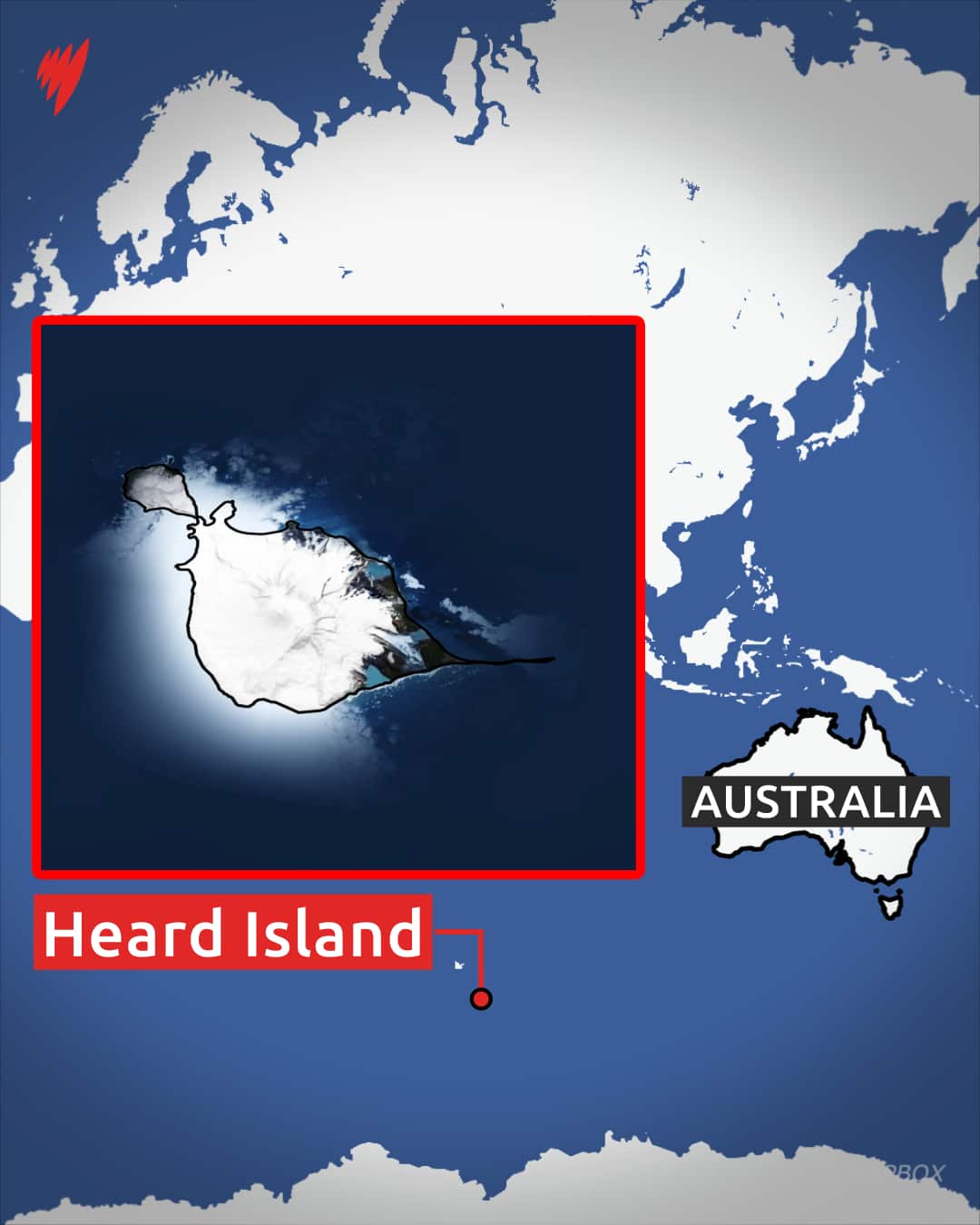 A map showing Heard Island in relation to Australia.