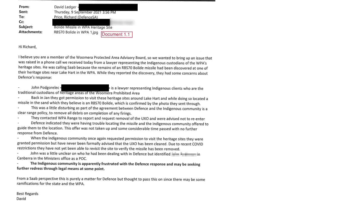 An email with some text redacted.