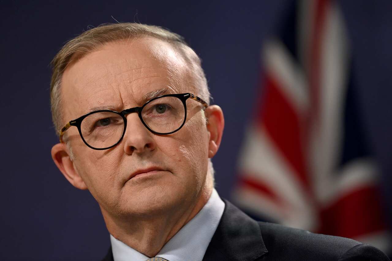 Labor leader Anthony Albanese speaks to the media during a press conference.
