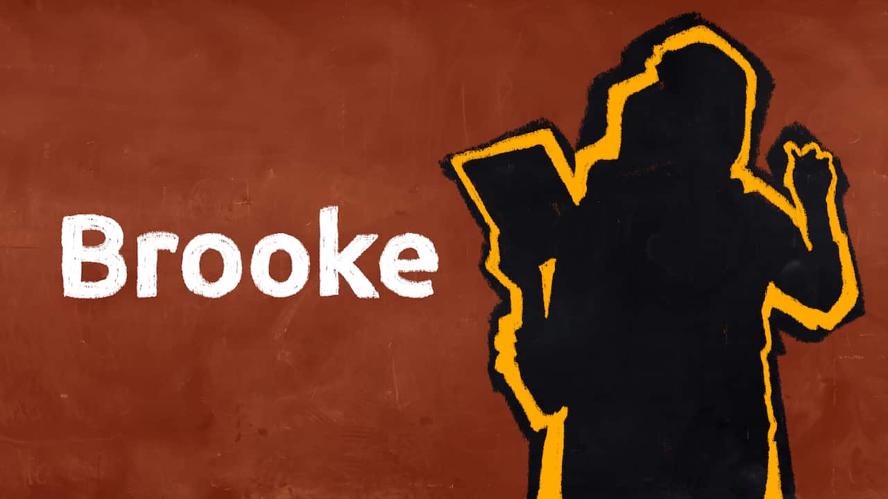 A cartoon silhouette of a person with the word "Brooke" spelt out next to them.