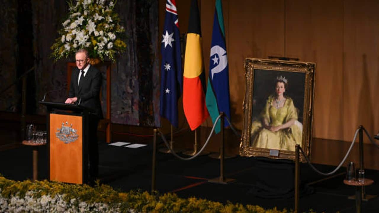 Prime Minister Anthony Albanese during the National Memorial Service for Queen Elizabeth II at Parliament House .jpg