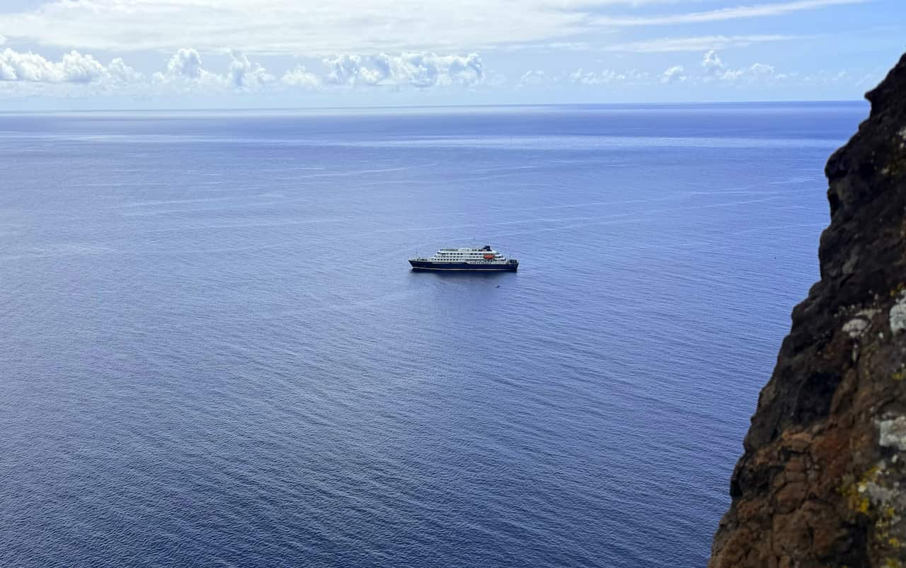 A small cruise ship in the ocean