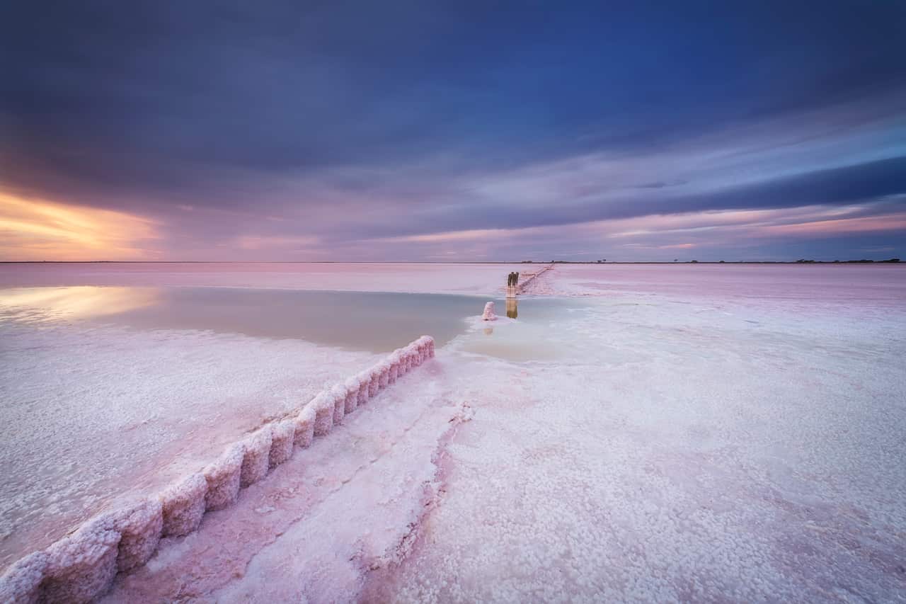 Lake Tyrrell during a stormy sunset