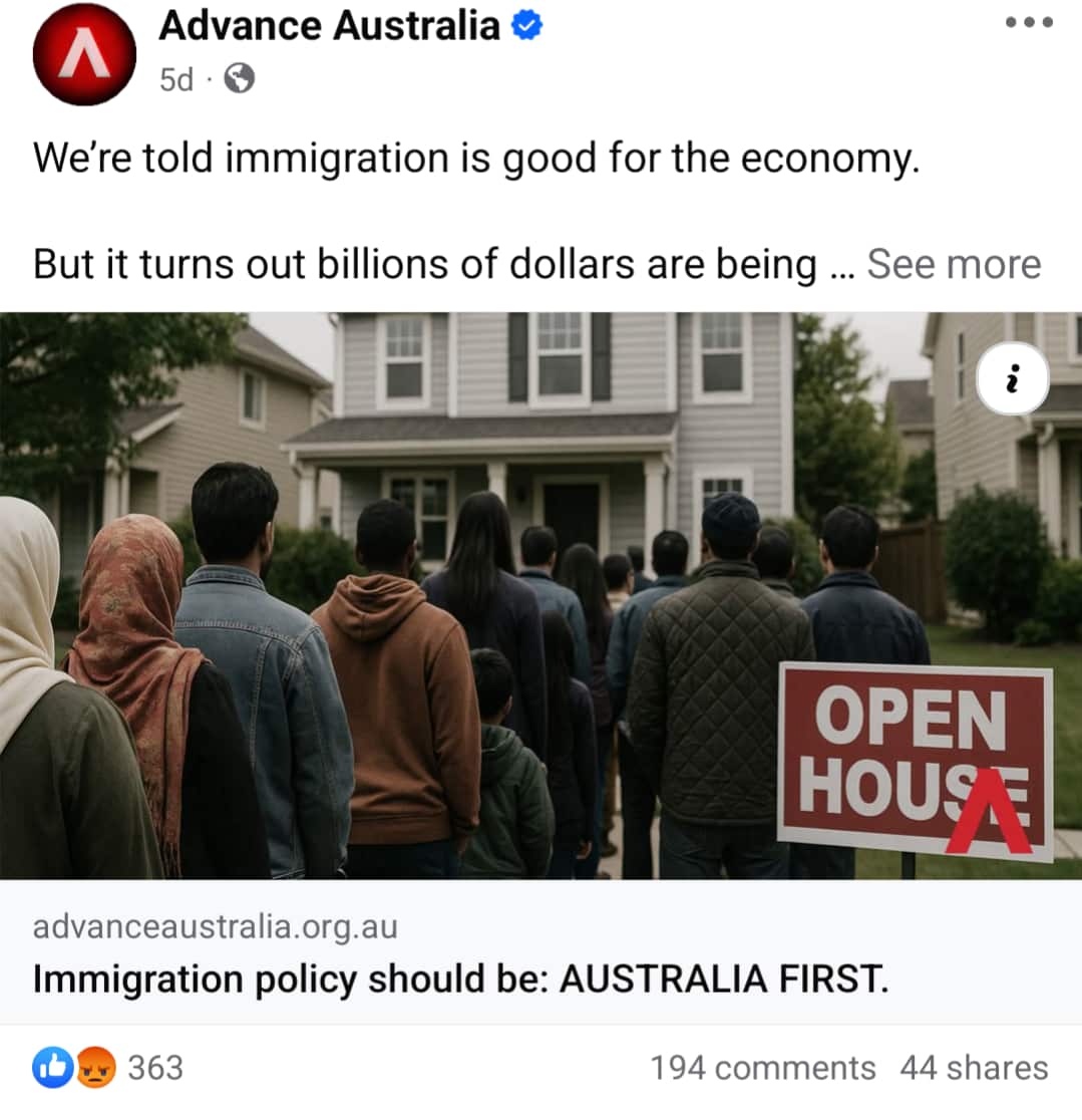 A screenshot of an Advance Australia Facebook post