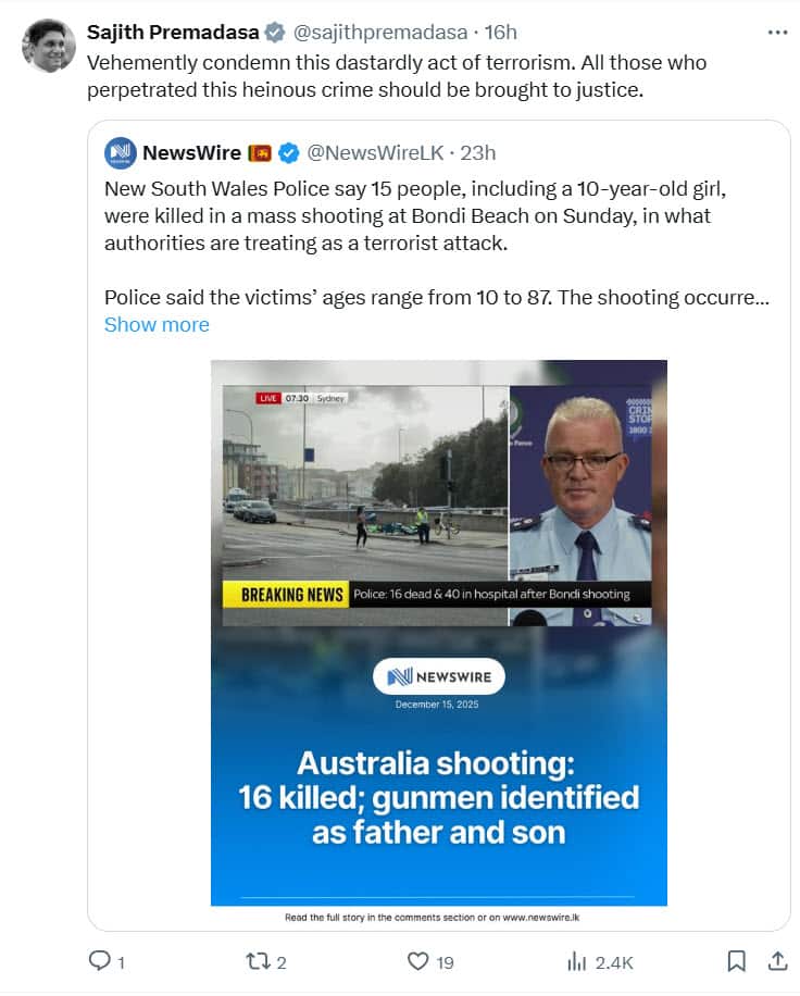 sri lanka sajith premadasa on x bondi attack australia.jpg