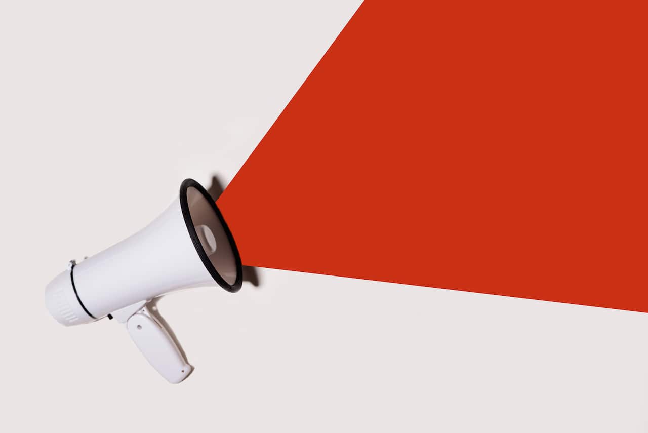 White megaphone with copy space