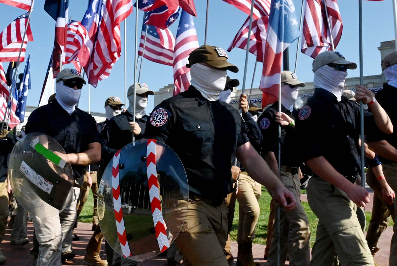 Members of the Patriot Front attend America's 250th anniversary in Washington, DC