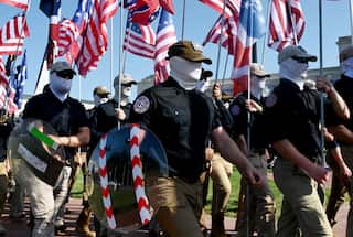 Members of the Patriot Front attend America's 250th anniversary in Washington, DC
