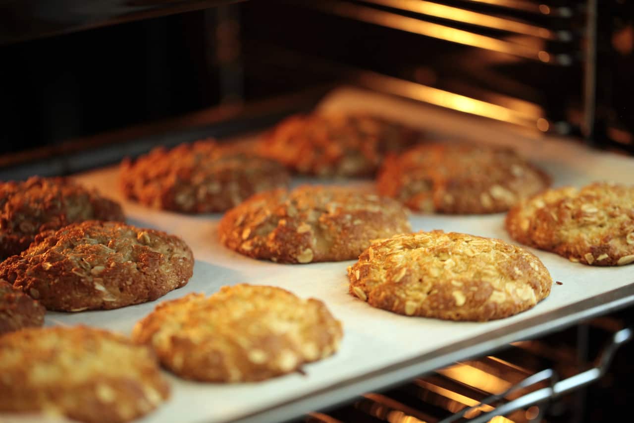 Anzac biscuits in the oven after baking