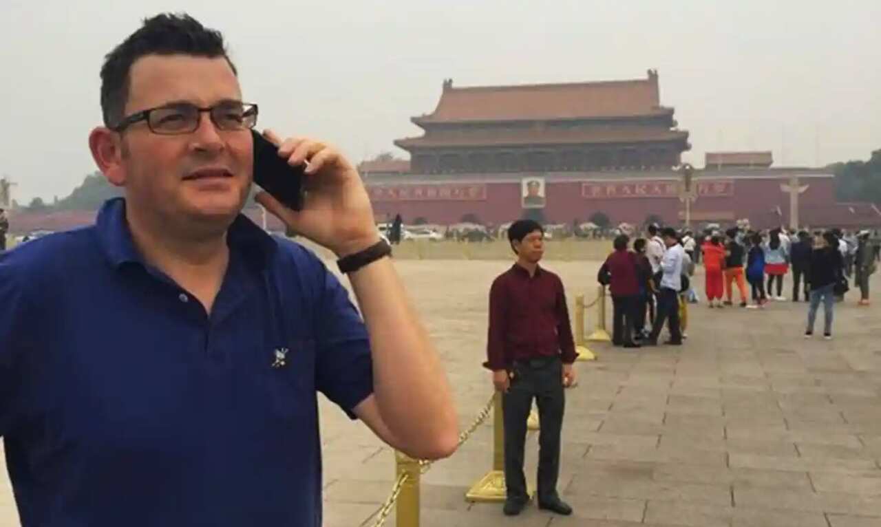 Victorian Premier Daniel Andrews posing for a picture at Tiananmen Square in Beijing.