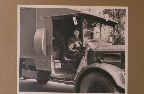Princess Elizabeth behind the wheel of a truck in 1945.