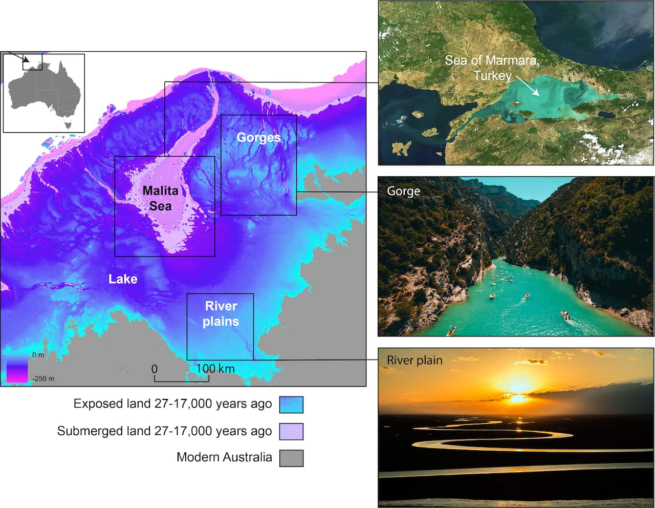 Features of Australia's landscape tens of thousands of years ago has been revealed in new analysis of ocean floor mapping data. 