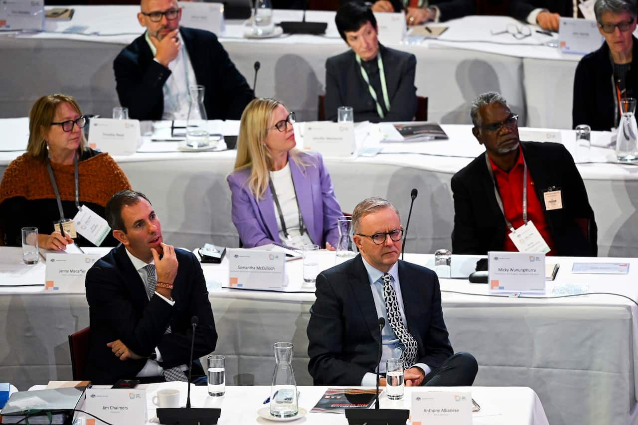 Prime Minister Anthony Albanese and other attendees at day one of the Jobs and Skills Summit in Canberra.