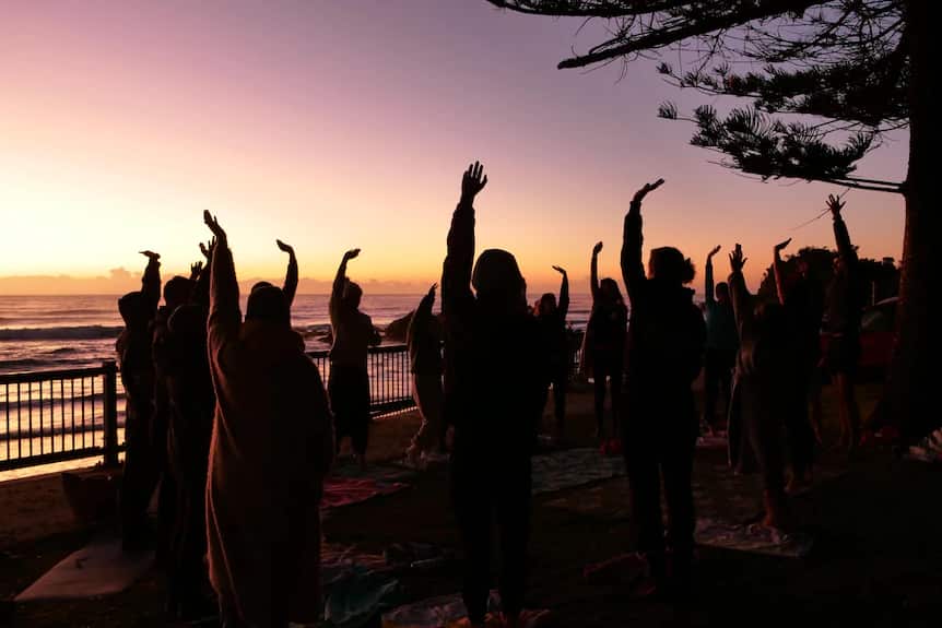 Port Macquarie residents meet at sunrise to participate in an ice bath session