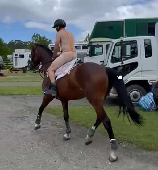 A man wearing a mankini on a horse