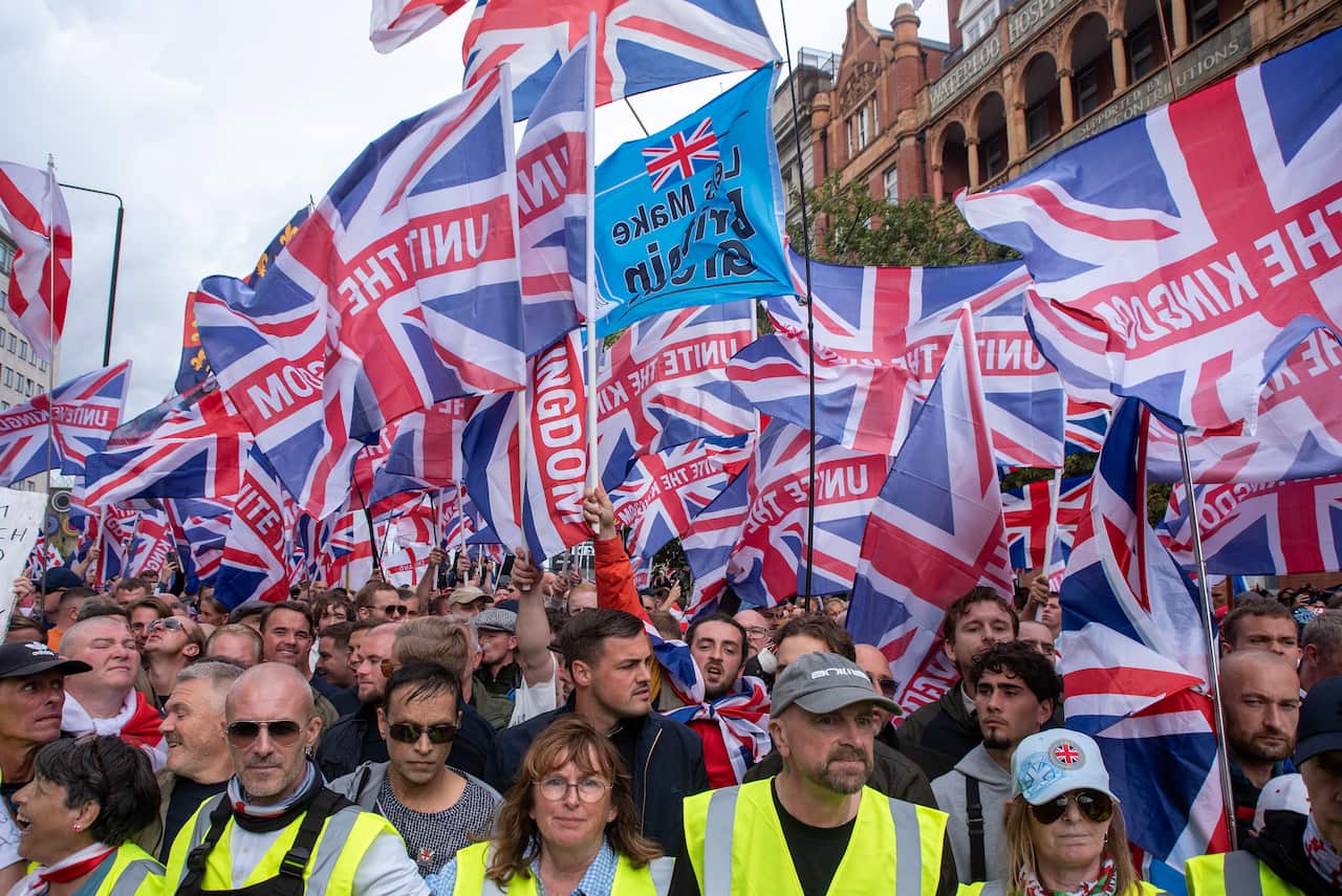 Hundreds of thousands of far-right protesters gathered for Tommy Robinson's 'Unite the Kingdom' rally near London's Waterloo Station