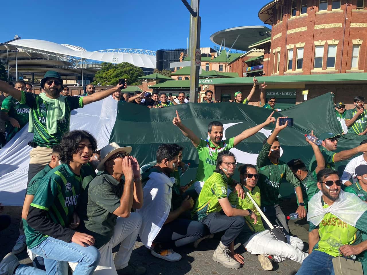 jubilant Pakistani fans are celebrating Pakistan’s victory outside SCG