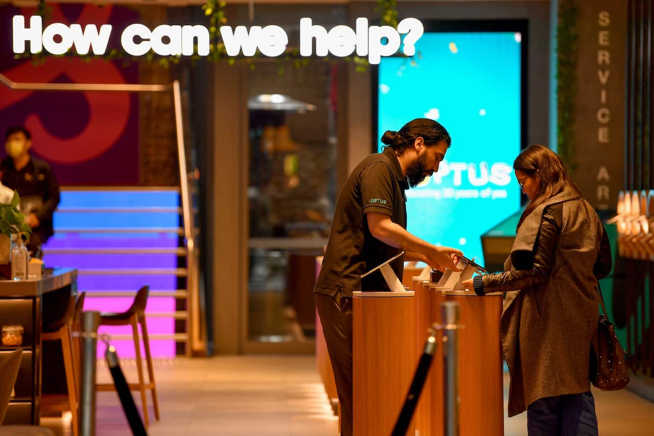 General view of an Optus store in Sydney.