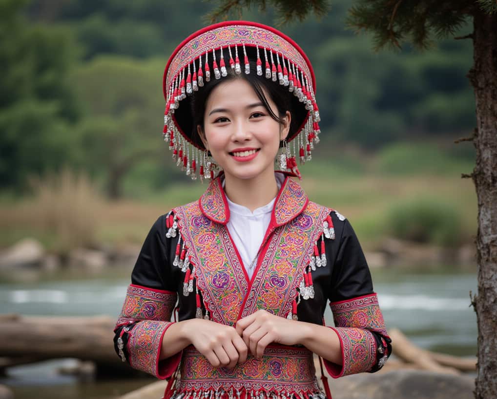 A Hmong girl infront of a river bank (Hmong AI).png