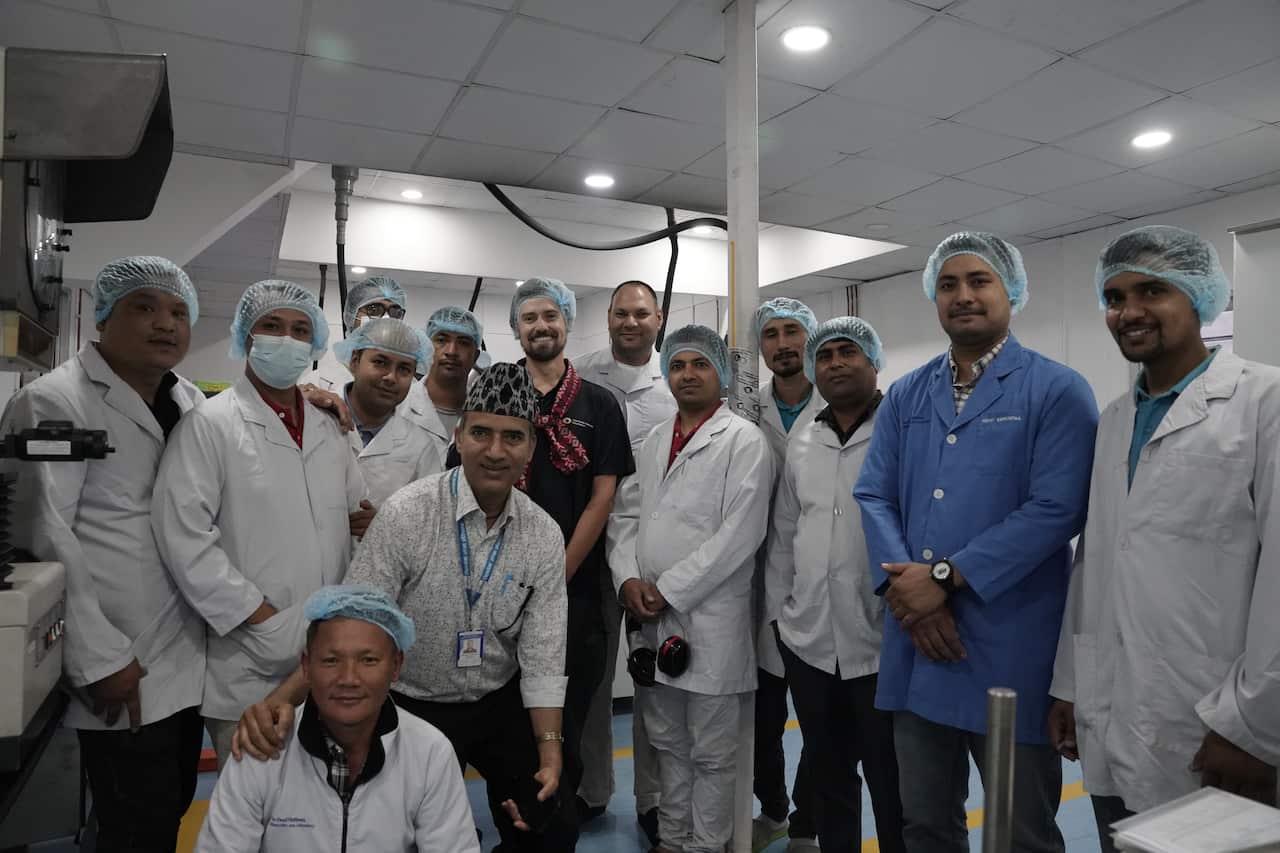 Alexander 'Zan' Campbell (top centre) during his visit to the Tilganga Institute of Opthalmology.