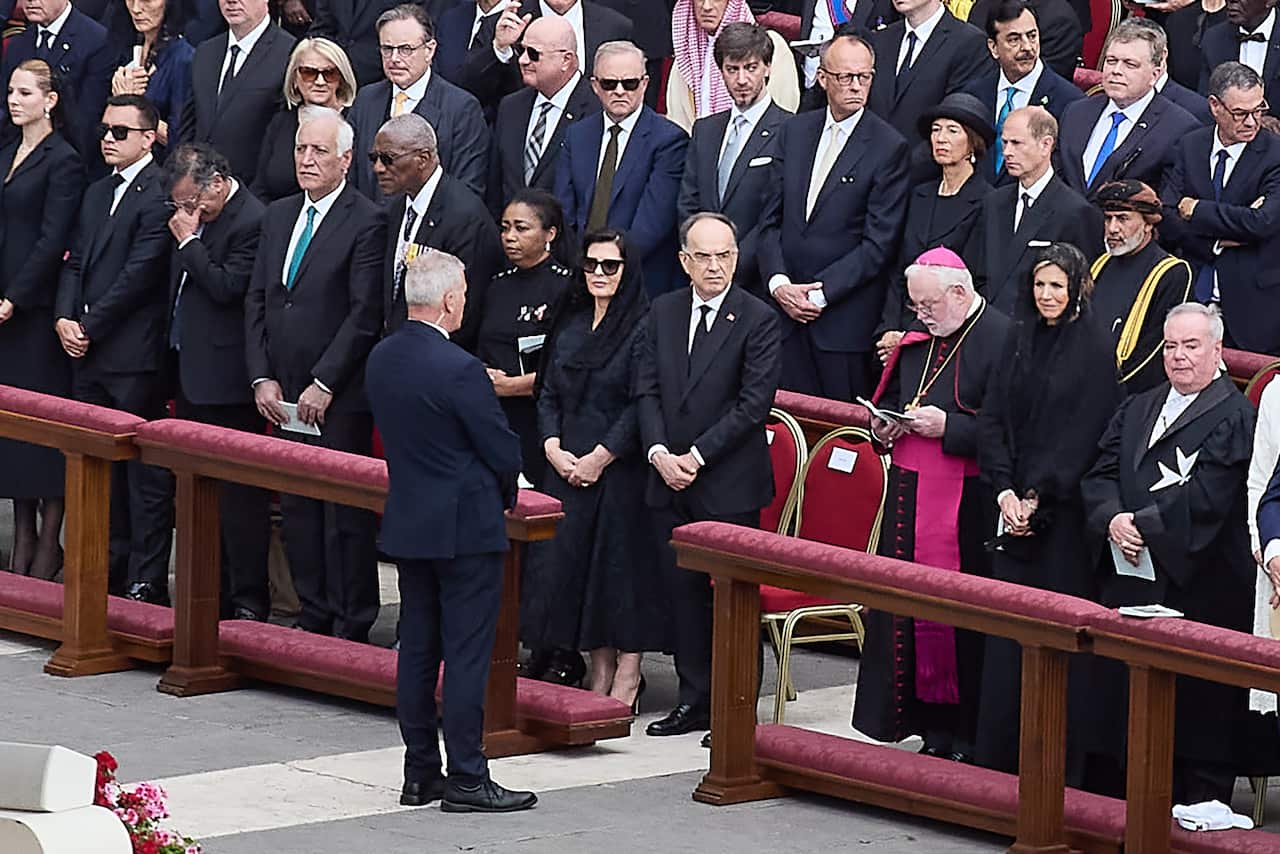 Australian Prime Minister Anthony Albanese standing among other world leaders at the Inauguration Mass of Pope Leo XIV at St Peter’s Square in Vatican City.