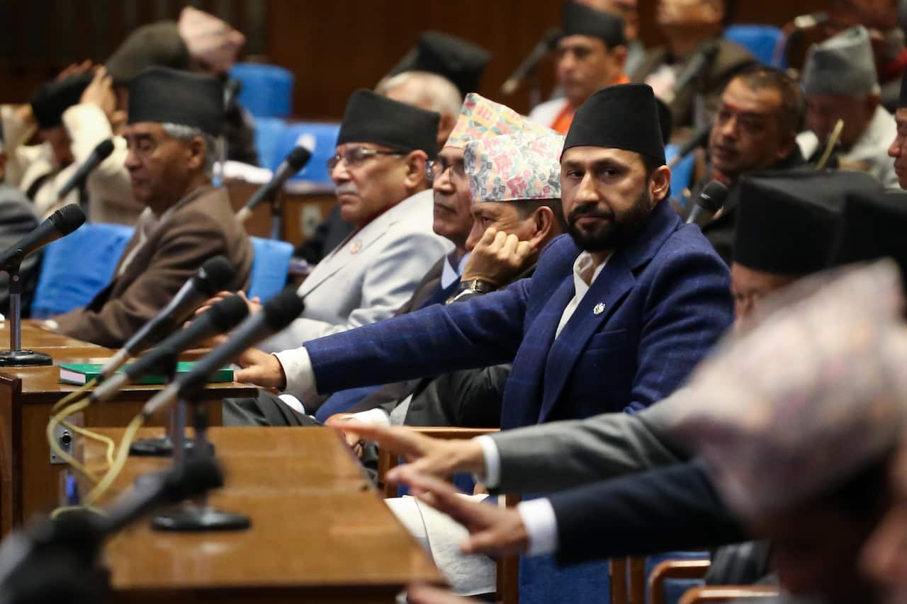 Deputy Prime Minister and Home Minister Ravi Lamichhane is pictured at the federal parliament during cabinet meetings.