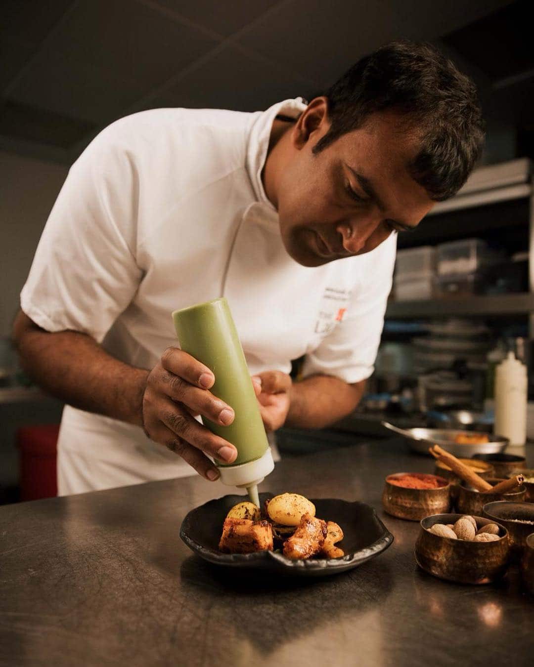 Chef Santosh Shah working at The Lalit London.