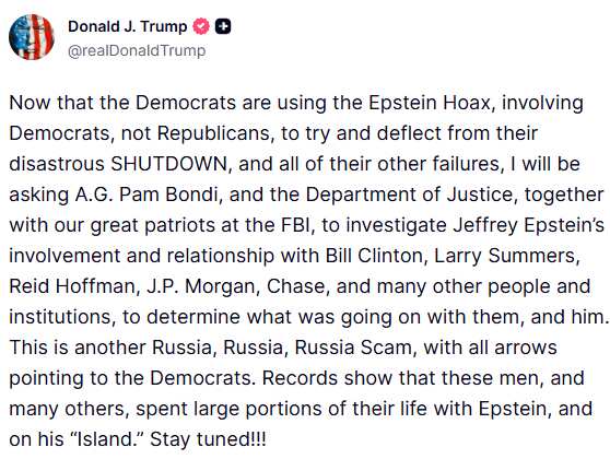 A post by an account called @realDonaldTrump.