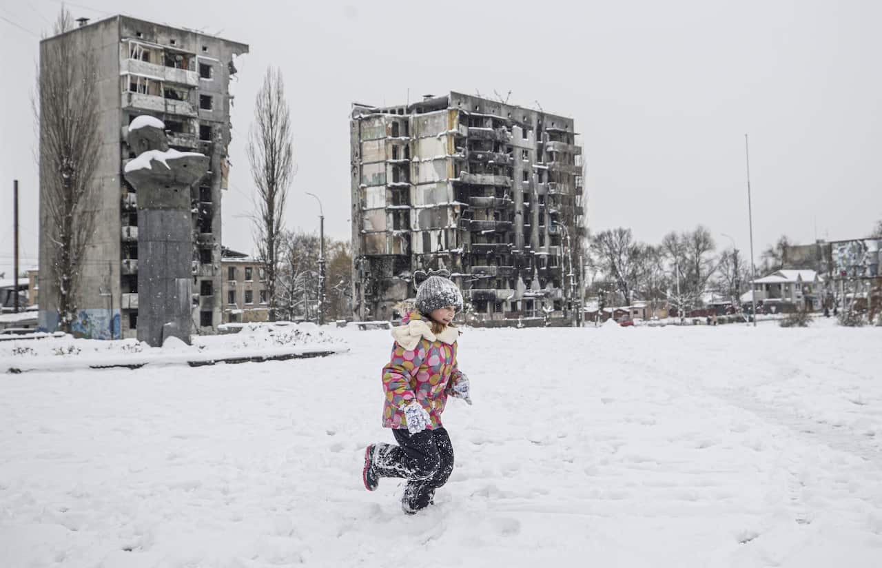 Snowfall in Ukraine's Borodianka
