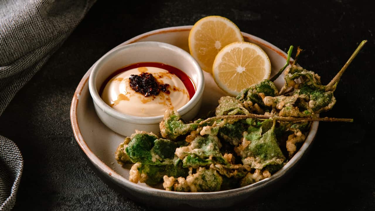 Crispy old man saltbush with karkalla vinegar