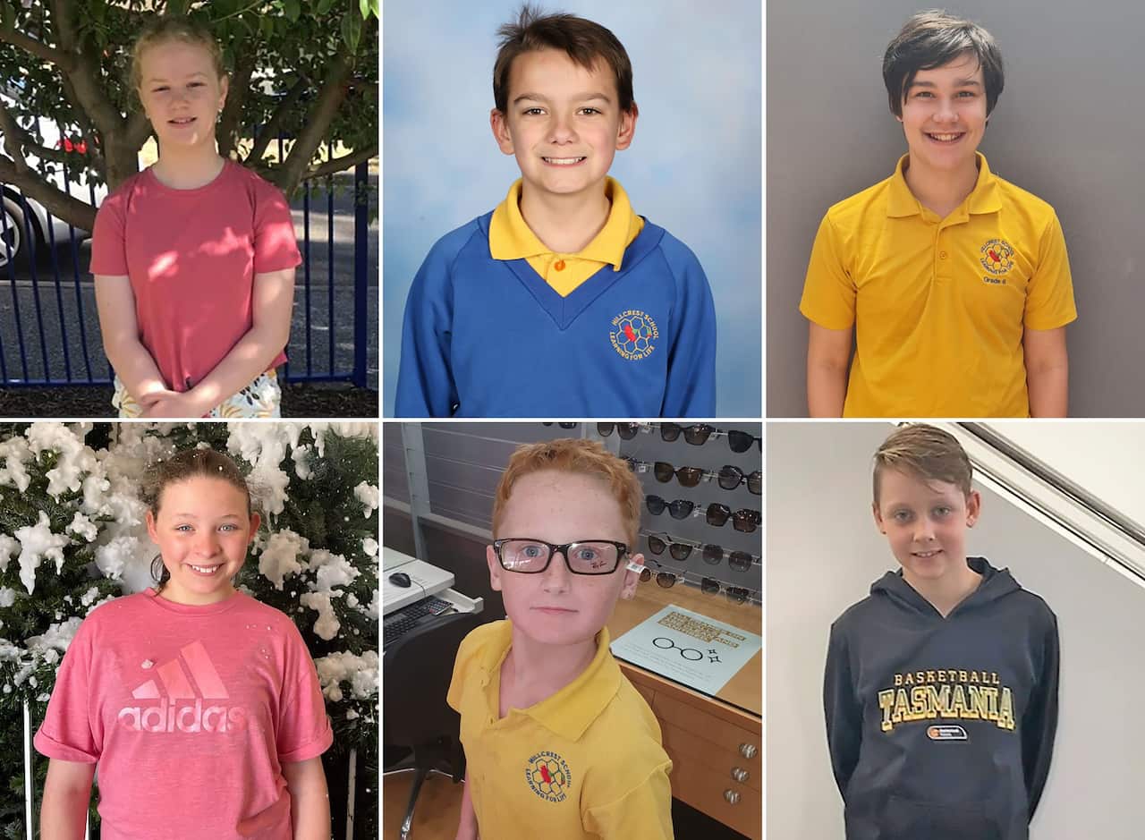 A composite image of six children.