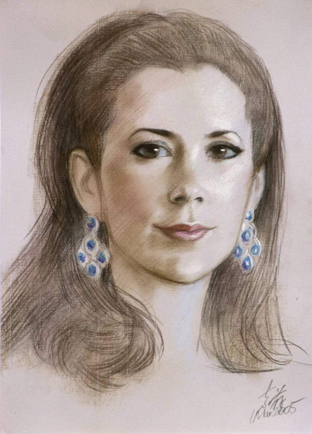 Shen Jiawei and his portrait of Denmark Queen Mary 2 （supplied by Shen Jiawei）.jpg