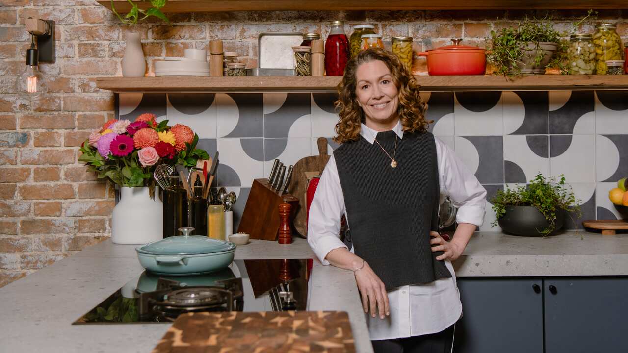Kitty Flanagan on the set of The Cookup With Adam Liaw