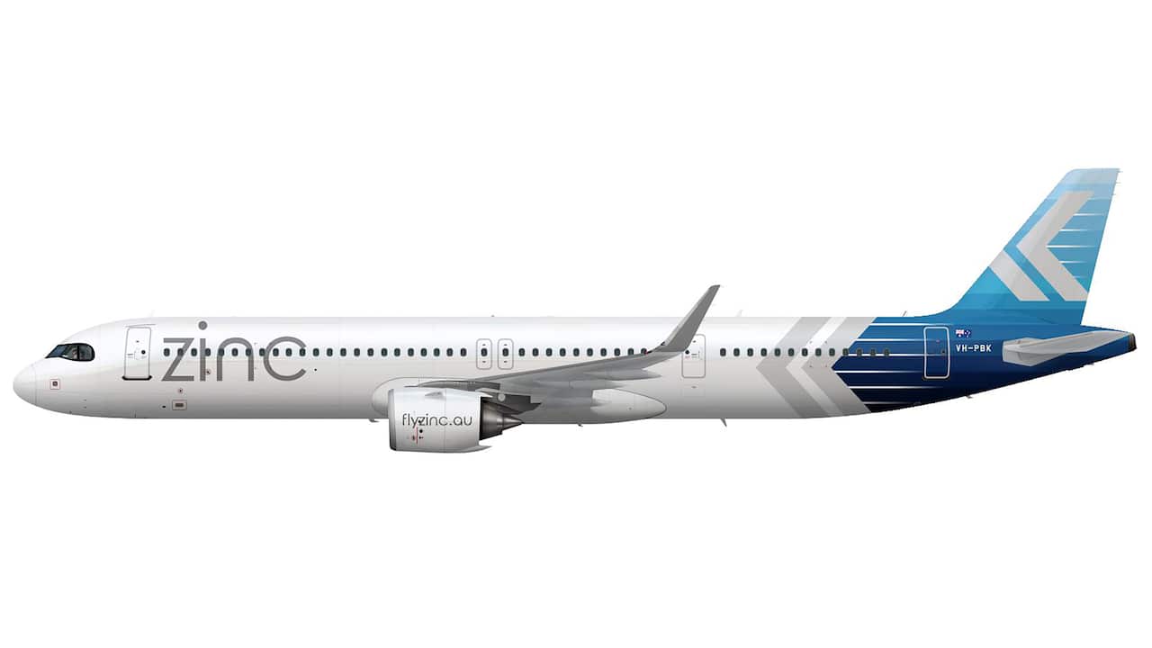 A graphic showing the Zinc Airlines plane, coloured blue and white with 'Zinc' across the front.