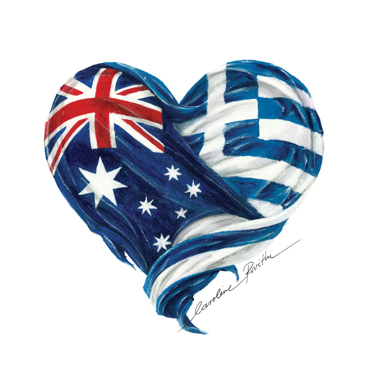 Το έργο "Two Homelands, One Heart" είναι δημιουργία της Ελληνίδας ζωγράφου και εικαστικού Καρολίνας Ροβύθη. Αποτελεί το έργο που αντιπροσωπεύει την έκθεσή της στην Αυστραλία. Η κ. Ροβύθη παρουσίασε έργα της στην Ελληνική πρεσβεία στην Καμπέρα και στο Ομοσπονδιακό Κοινοβούλιο της αυστραλιανής πρωτεύουσας, ιδιαίτερες συμβολικές στιγμές για την ελληνοαυστραλιανή κοινότητα, όπως είπε στο SBS.